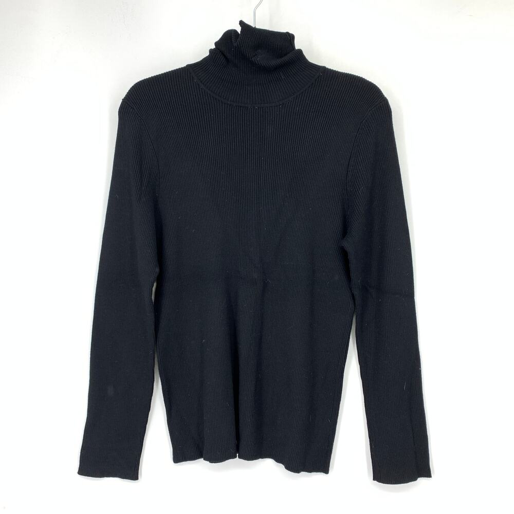 Chicos Pullover Turtleneck Sweater Womens 2 US Large Black Ribbed Knit Fitted